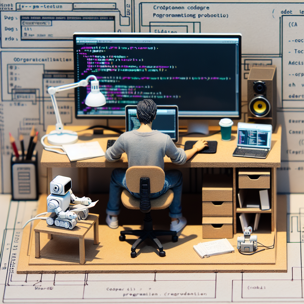 Person coding with robot on desk